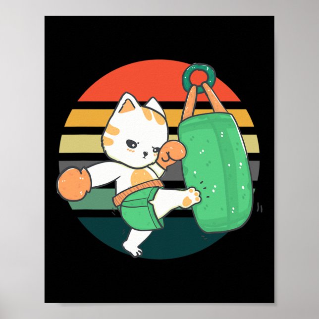 Kickboxen Katze Männer Frauen Kinder  Poster (Vorne)