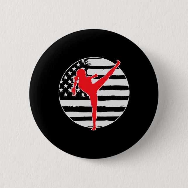 Kickboxen Mädchen USA-Flagge 4. Juli  Button (Vorderseite)