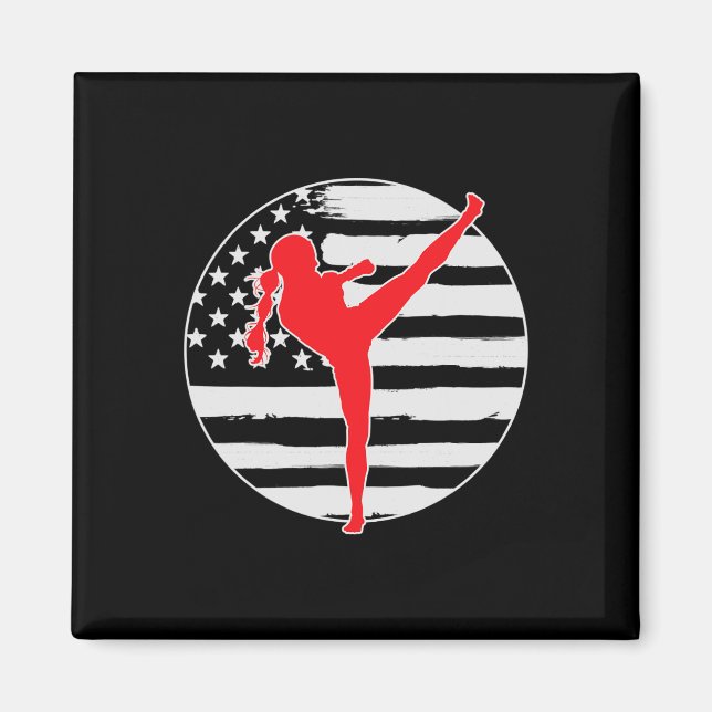 Kickboxen Mädchen USA Flagge 4. Juli  Magnet (Vorne)