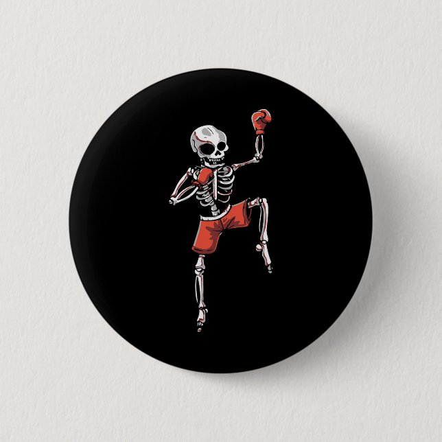 Kickboxen Skelett Kickboxer Kampfsport Halloween Button (Vorderseite)