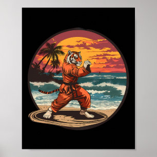 Kickboxen Tiger Strand Sonnenuntergang Karate Taek Poster