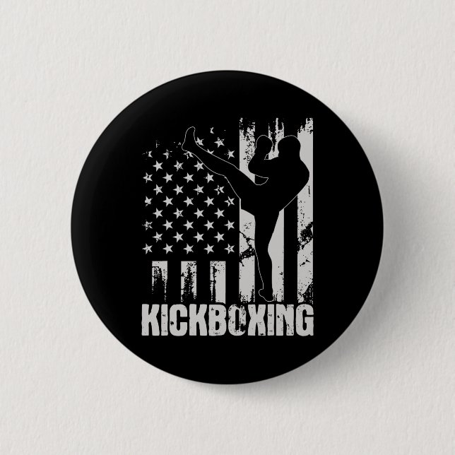 Kickboxen - USA Amerikanischer Flagge Kickboxer Co Button (Vorderseite)