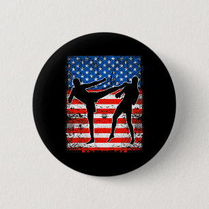 Kickboxer auf amerikanischer Flagge Patriotisch Button