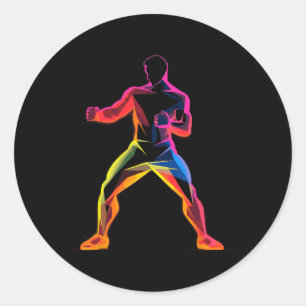 Kickboxer Cartoon-Stil Kickboxer Savate Runder Aufkleber