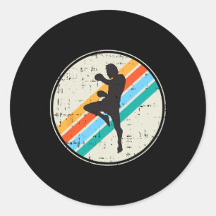 Kickboxer-Silhouette Retro Kampfsport G Runder Aufkleber
