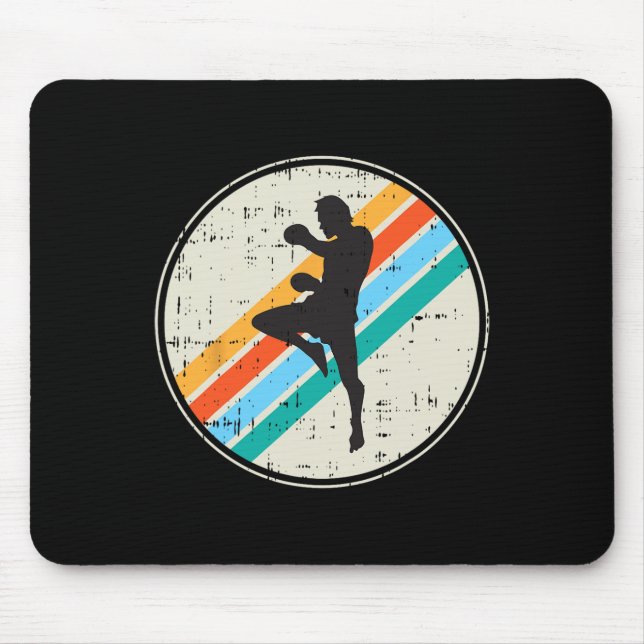 Kickboxer-Silhouette Retro-Motivation Geschenke Mousepad (Vorne)