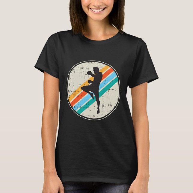Kickboxer-Silhouette Retro-Motivation Geschenke T-Shirt (Vorderseite)