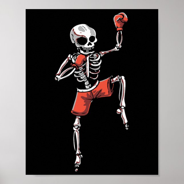 Kickboxing Skeleton Kickboxer Martial Arts Hallowe Poster (Vorne)