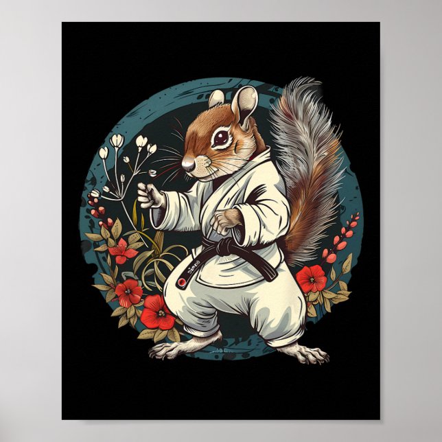 Kickboxing Squirrel Floral Judo Squirrel Lover Kar Poster (Vorne)