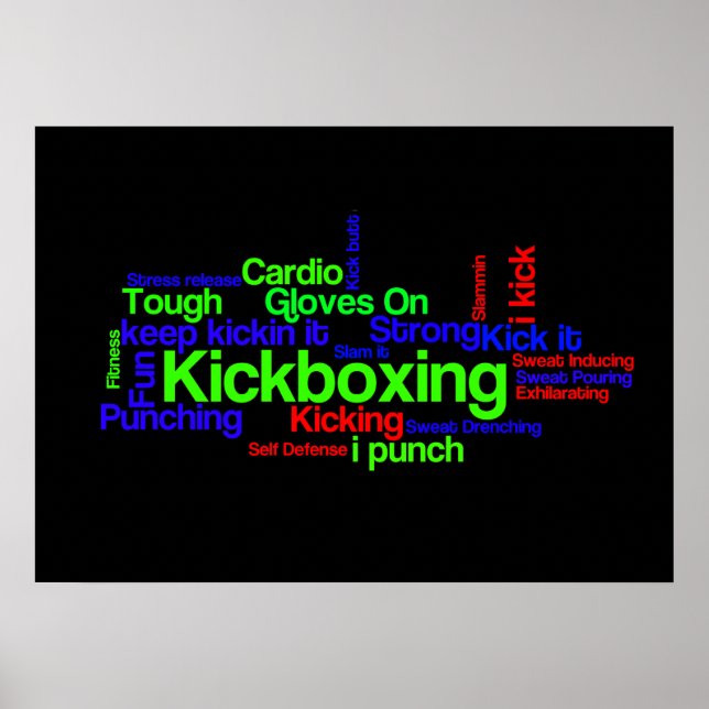 Kickboxing Word Cloud Bright auf schwarz Poster (Vorne)