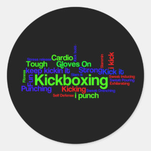 Kickboxing Word Cloud Bright auf schwarz Runder Aufkleber