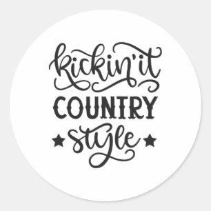 Kickin' It Country Style Western Cowboy Cowgirl Li Runder Aufkleber