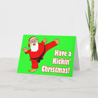 Kickin Santa Black Belt Weihnachtskarten Feiertagskarte