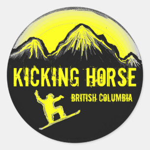 Kicking Horse BC Kanada Gelbe Snowboard-Aufkleber Runder Aufkleber