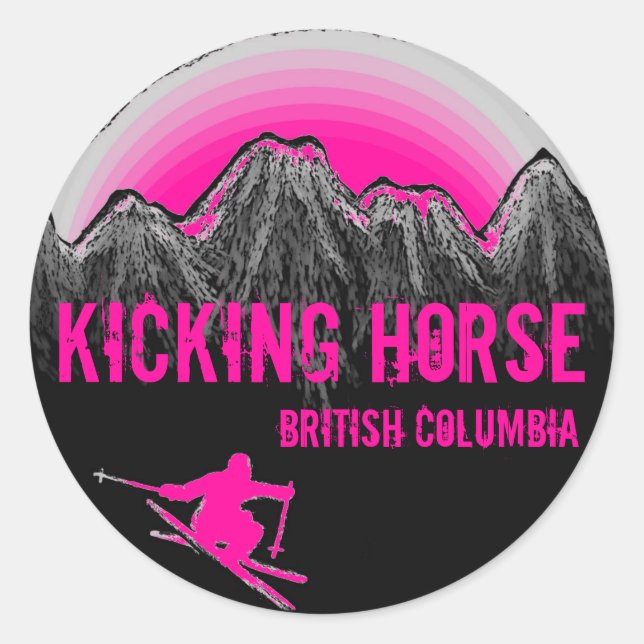 Kicking Horse British Columbia rosa Skipsel Runder Aufkleber (Vorderseite)