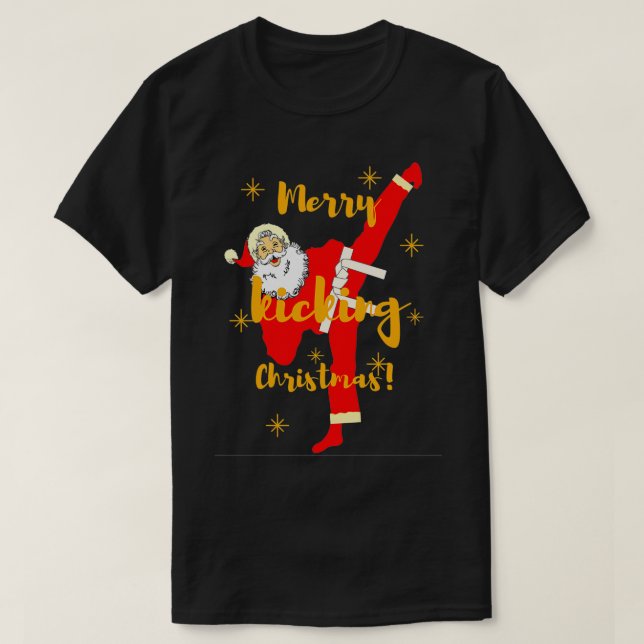Kicking Santa Claus Merry Kicken Weihnachten von M T-Shirt (Design vorne)