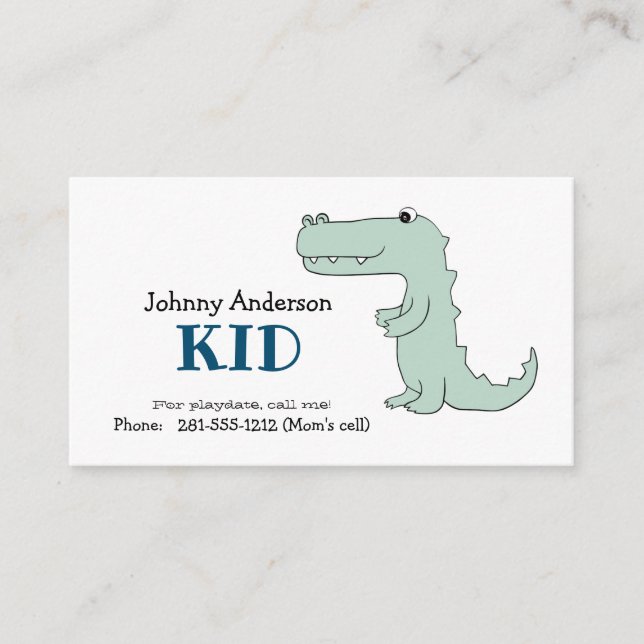 Kid Dinosaur Business Card für Boy Playdate Telefonnummerkarte (Vorderseite)