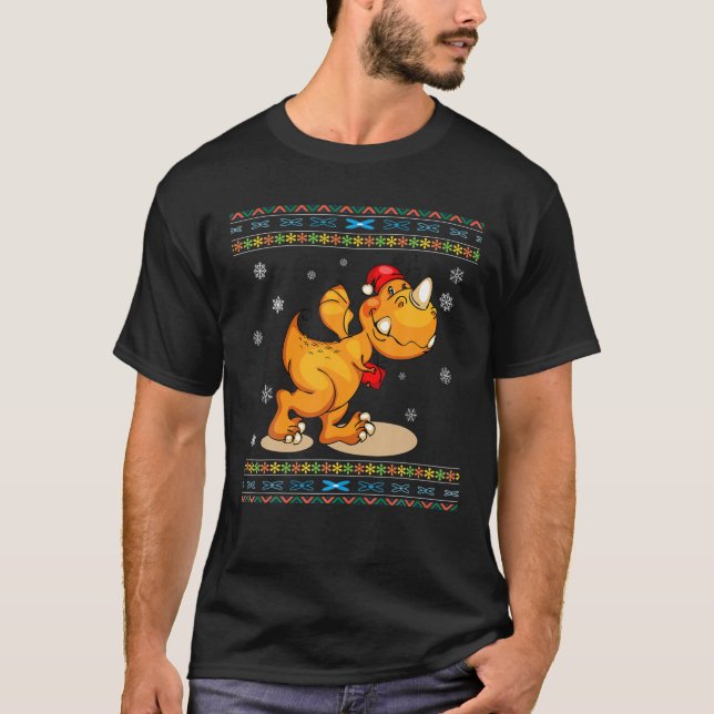Kid Dinosaur Ugly Christmas Santa Trex Tree Rex Bo T-Shirt (Vorderseite)