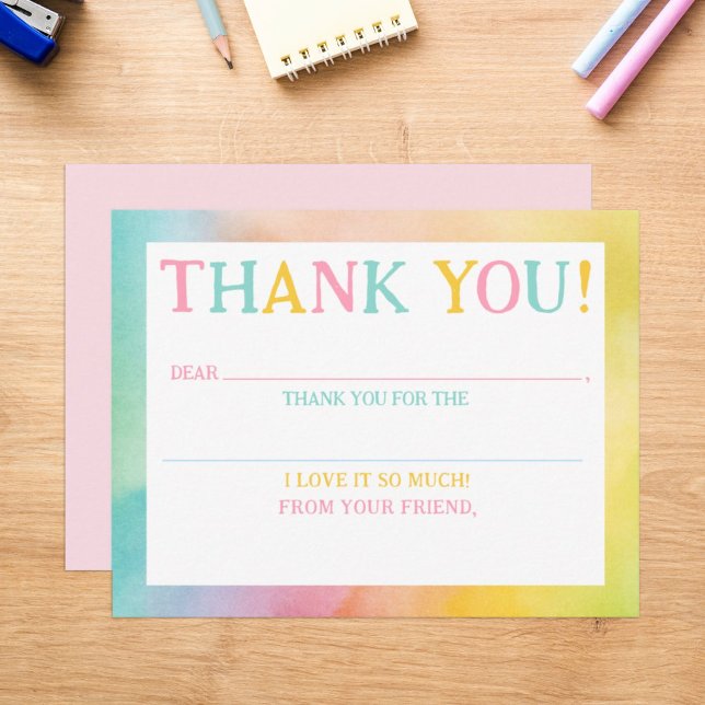 Kid Fill-In Danke Rainbow Watercolor Note Card (Von Creator hochgeladen)