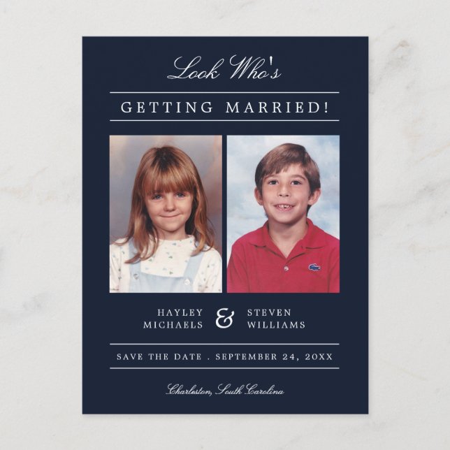 Kid Foto Save the Date | Dunkelblau Postkarte (Vorderseite)