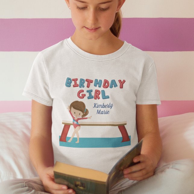 Kid Gymnastics Blue Monogram Gymnast Birthday Girl T-Shirt (Von Creator hochgeladen)