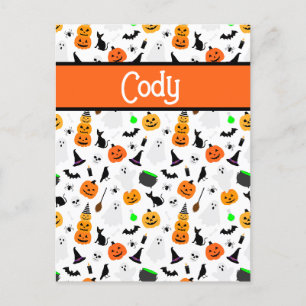 Kid Halloween-Geist-Kürbis-Schwarze Katze Personal Postkarte