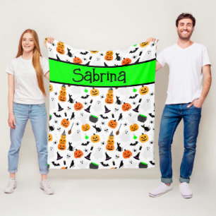 Kid Halloween Ghost Pumpkin Black Cat Personalize Fleecedecke