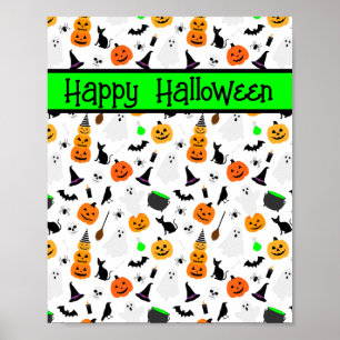 Kid Halloween Ghost Pumpkin Black Cat Personalize Poster