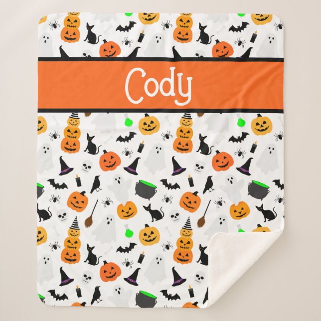Kid Halloween Ghost Pumpkin Black Cat Personalize Sherpadecke (Vorderseite)