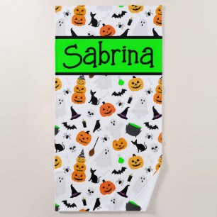 Kid Halloween Ghost Pumpkin Black Cat Personalize Strandtuch