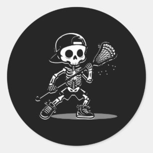 Kid Halloween Skelett Lacrosse Sport Play Runder Aufkleber