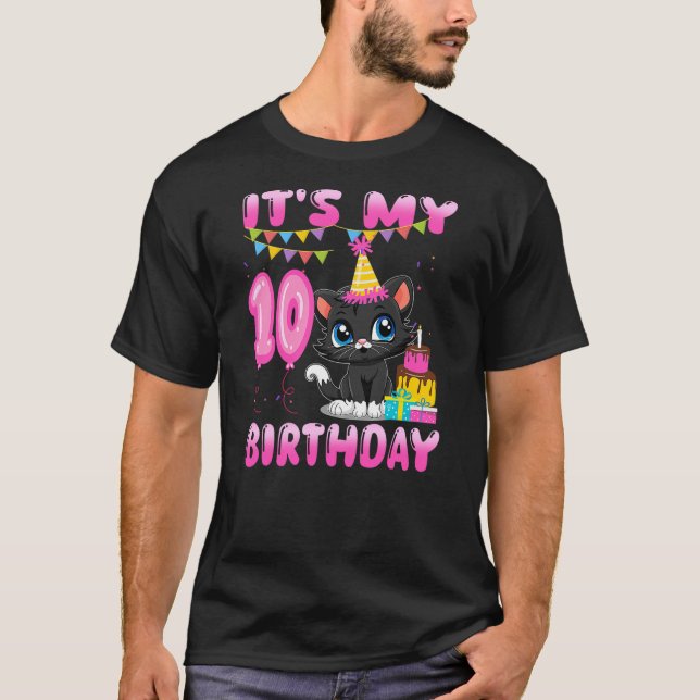 Kid It's My 10th Birthday Black Cat 10 Year Old Bd T-Shirt (Vorderseite)