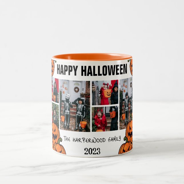 Kid Kürbiskürbis Jack-o-Laterne Halloween Foto Col Zweifarbige Tasse (Mittel)