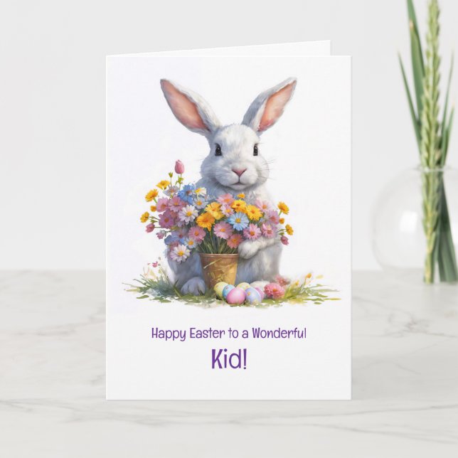 Kid or Child Happy Easter with Cute Bunny  Karte (Vorderseite)