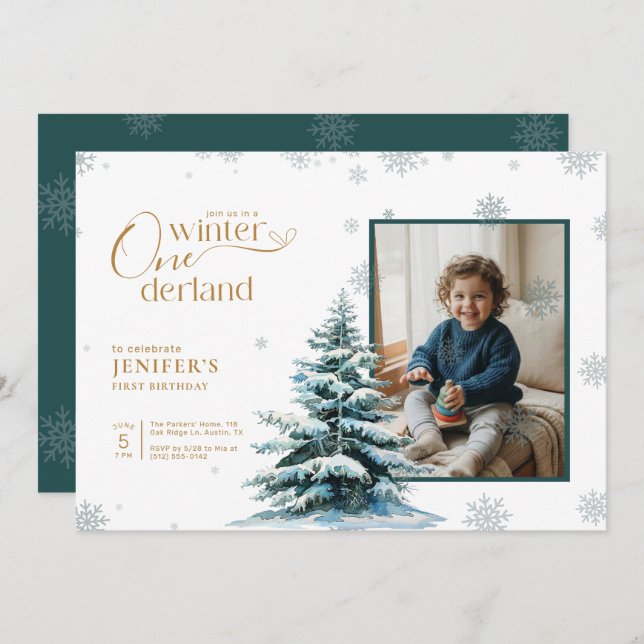 Kid Photo Winter Onederland First Birthday Party Einladung (Vorne/Hinten)