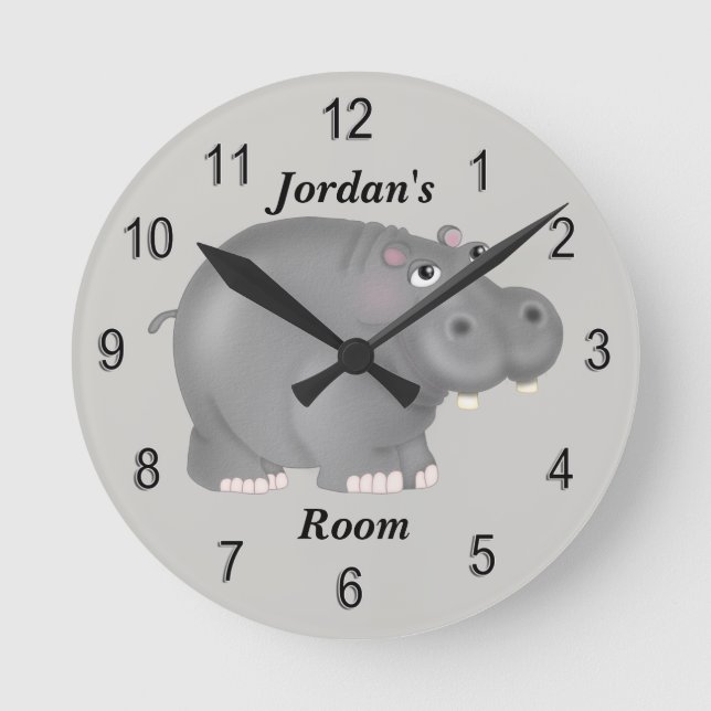 Kid’s Clock Cute Baby Hippo Runde Wanduhr (Vorderseite)