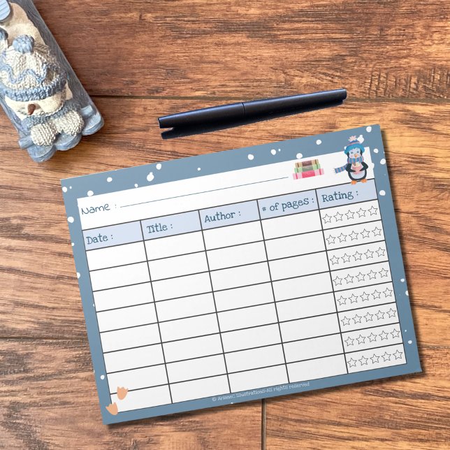 Kid Winter Reading Log mit Rating Notepad Notizblock (Von Creator hochgeladen)