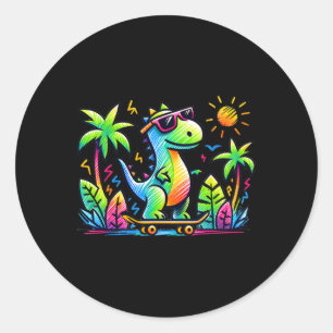 Kidcore-Ästhetik-Dinosaurier-Skateboarding-Doodle Runder Aufkleber