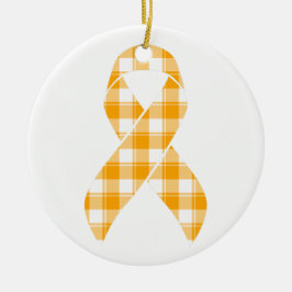 Kidney Cancer Awareness Plaid Orange Ribbon Keramik Ornament