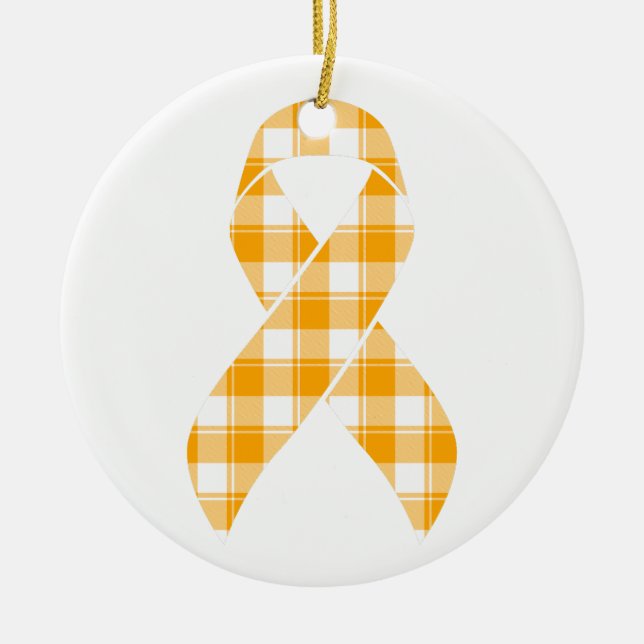 Kidney Cancer Awareness Plaid Orange Ribbon Keramik Ornament (Vorne)