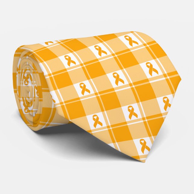 Kidney Cancer Awareness Plaid Orange Ribbon Krawatte (Gerollt)