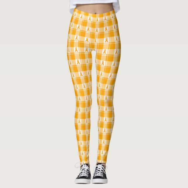 Kidney Cancer Awareness Plaid Orange Ribbon Leggings (Vorderseite)