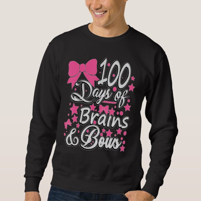 Kids 100 Days of Brains and Bows Girls 100th Day o Sweatshirt (Vorderseite)