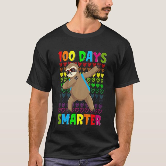 Kids 100 Days Smarter Hearts Dabbing Sloth 100th D T-Shirt (Vorderseite)