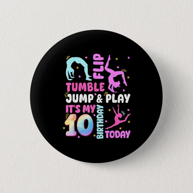Kids 10 Year Old Bday Gymnast 10th Gymnastics Birt Button (Vorderseite)