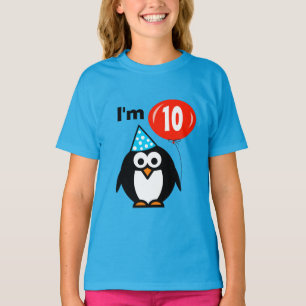 Kids 10th Birthday shirt penguin and red balloon