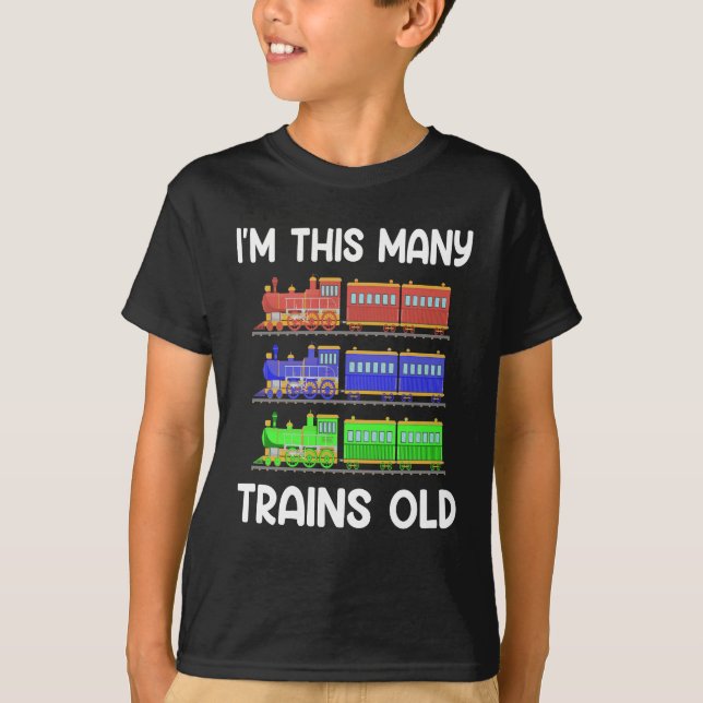 Kids 3 Years Birthday I'm This Many Trains Old T-Shirt (Vorderseite)