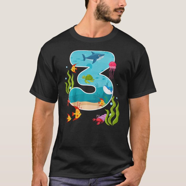 Kids 3rd Birthday Ocean Sea Animals Theme Party 3  T-Shirt (Vorderseite)