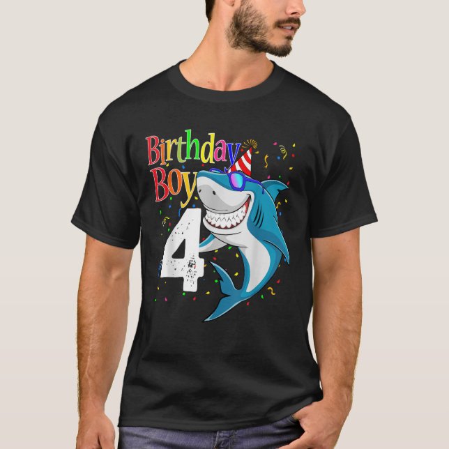 Kids 4th Birthday Boy Sharks 4 Jaw Some Four Tees  (Vorderseite)