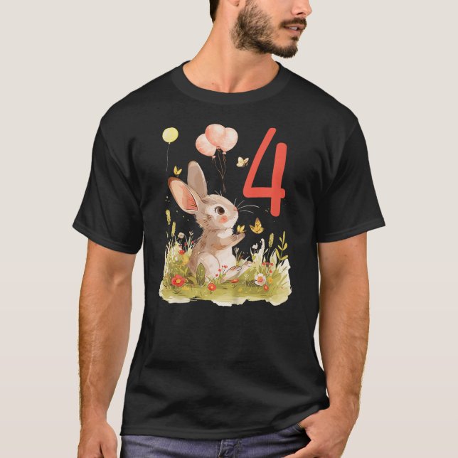 Kids 4th Birthday Rabbit Bunny Fourth birthday Bun T-Shirt (Vorderseite)
